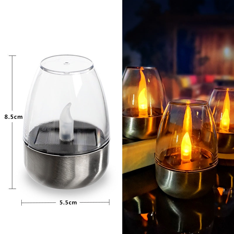 Ember clear solar candle showing dimensions and warm illumination; sold individually