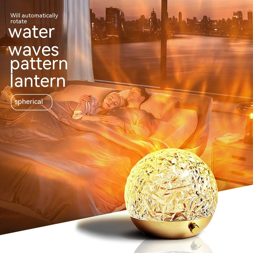 Water-ripple lighting in a bedroom; lighting effects vary by room and placement